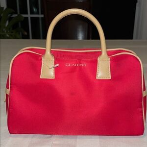 Vintage  Clarins  Red Bag with Tan Accents